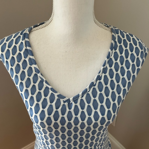 Just Taylor Womans Blue White Print Cap Sleeve Fit & Flare Stretch Dress Sz 6 - Picture 2 of 7